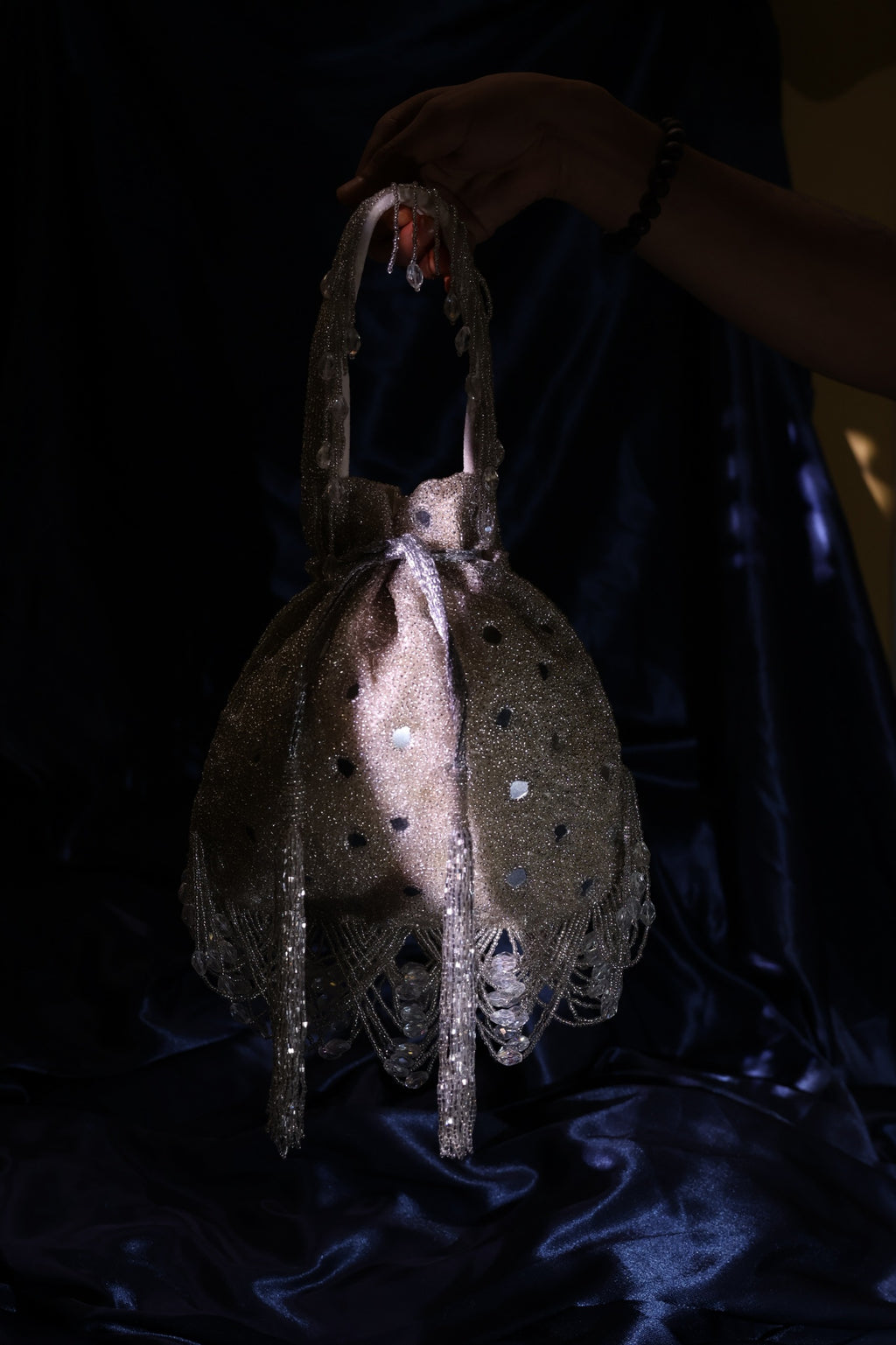 Shisha silver potli bag