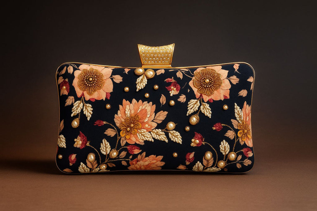 Floral Embroidered Box Clutch
