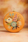 Teal Floral Embroidered Round Clutch