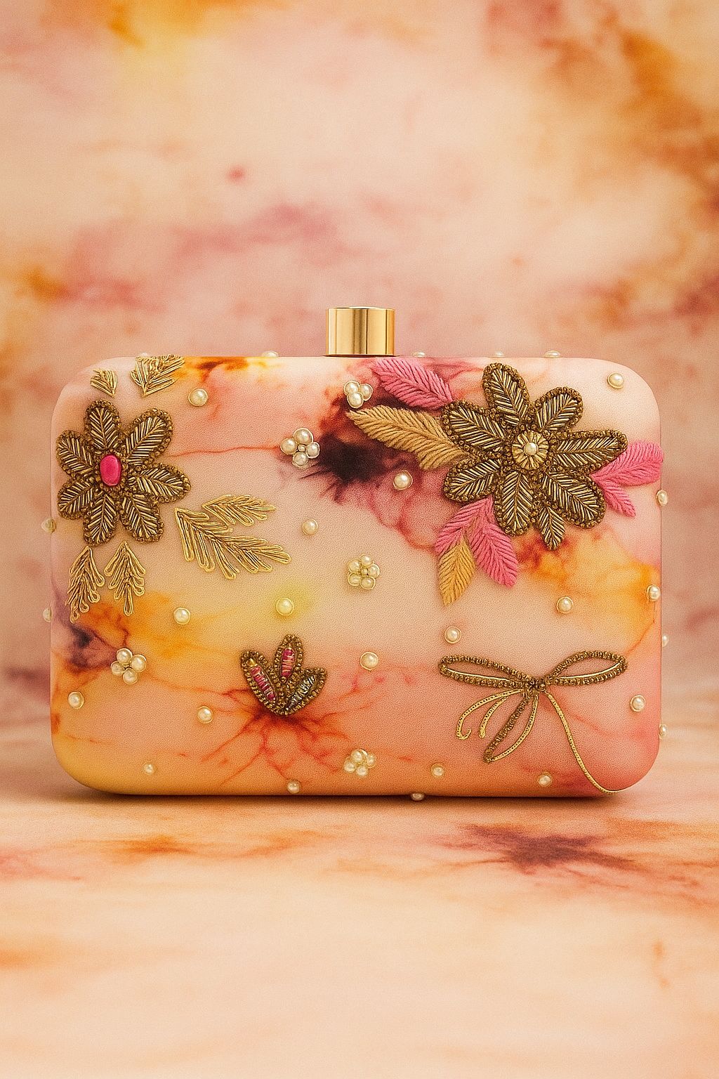 Floral Embroidered Box Clutch