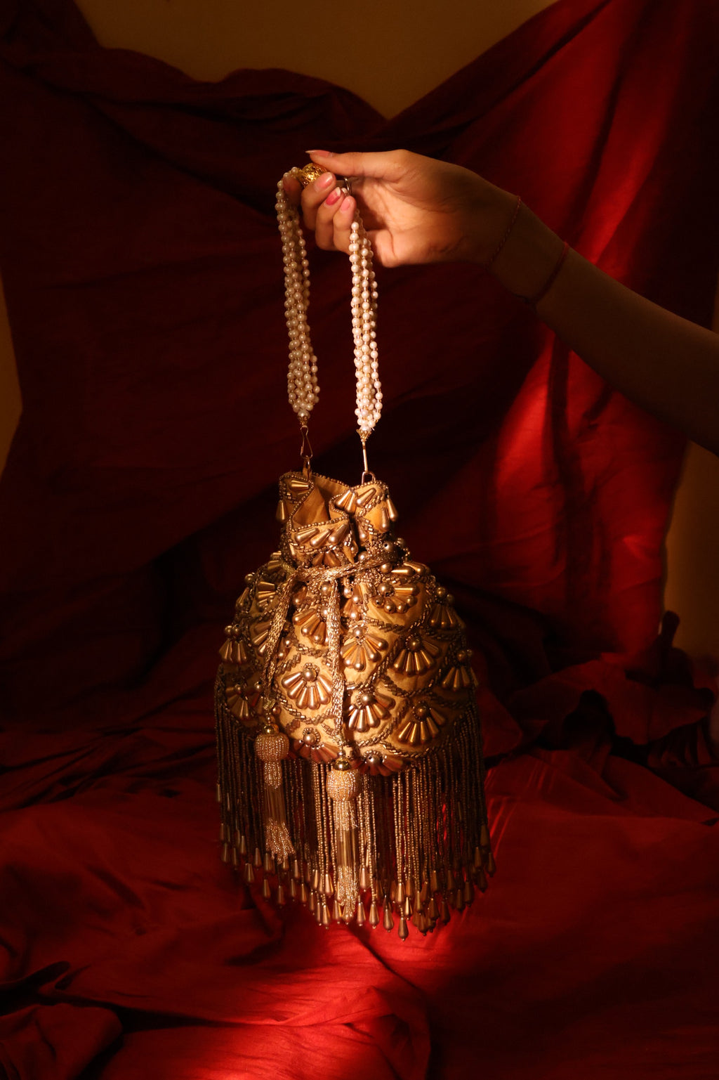 ultra-luxury pearl-embellished potli bag