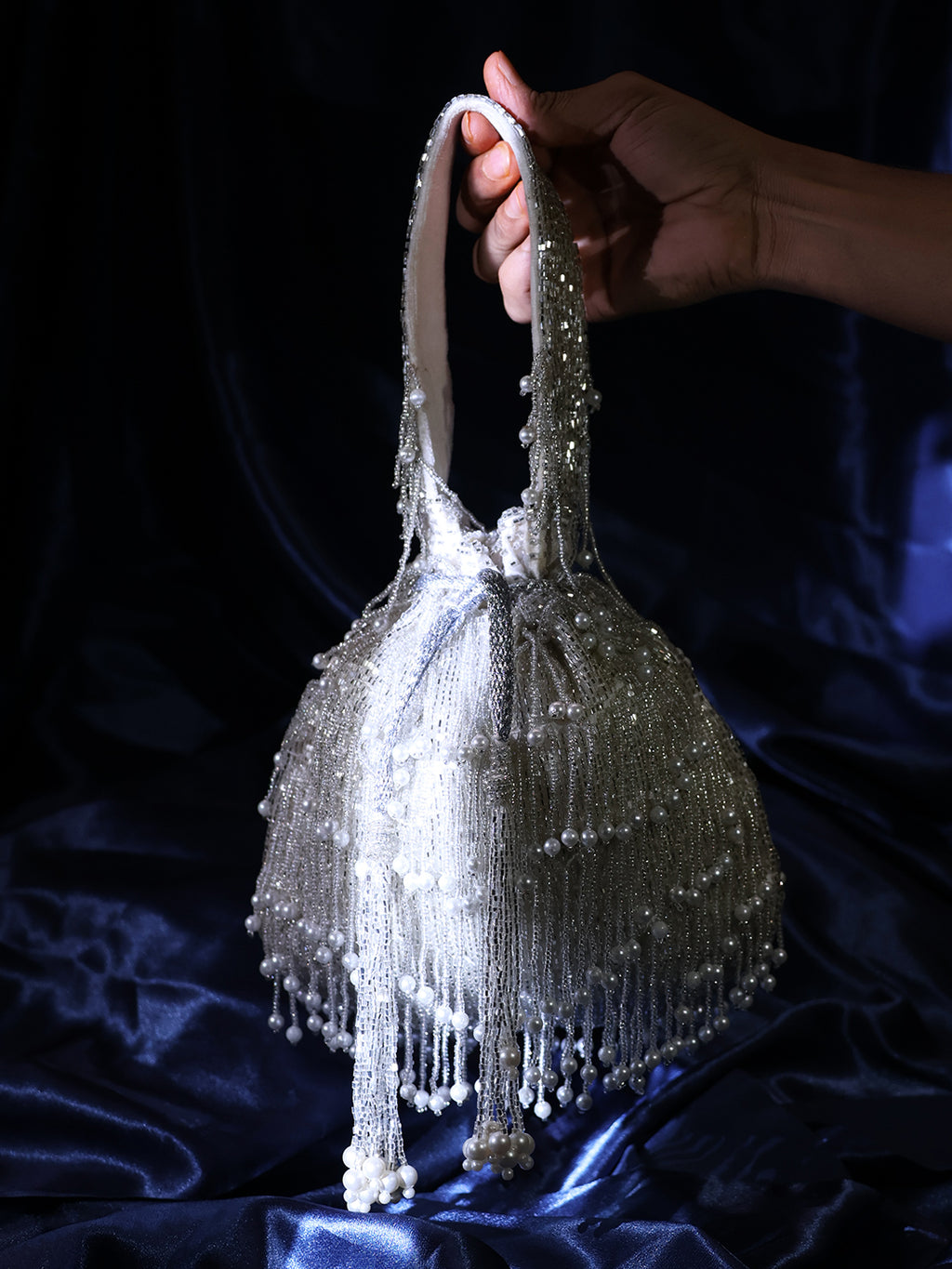 Silver Pearl Potli bag