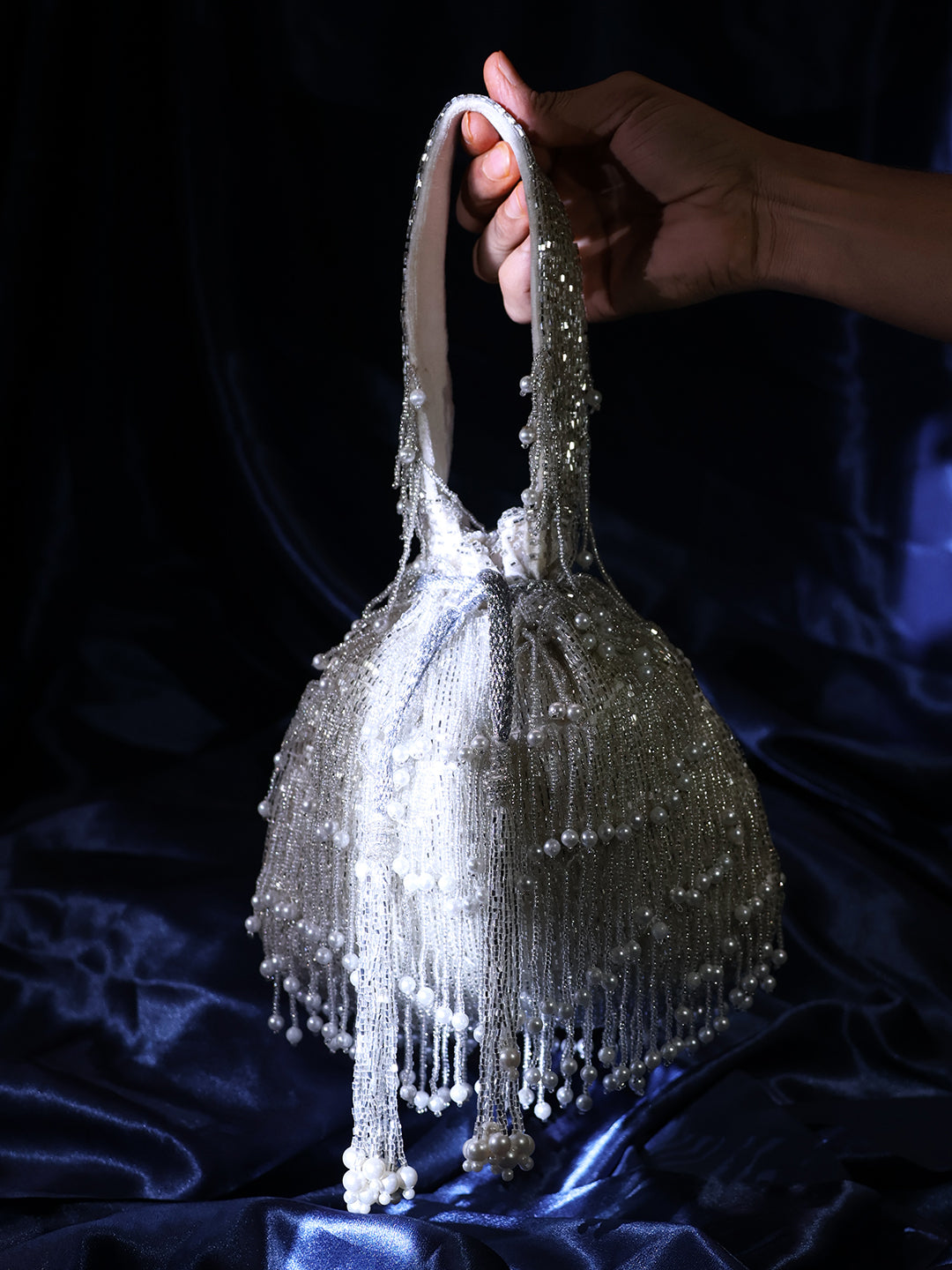 Silver Pearl Potli bag