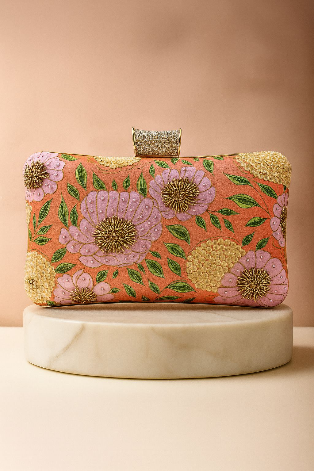 Floral Embroidered Box Clutch