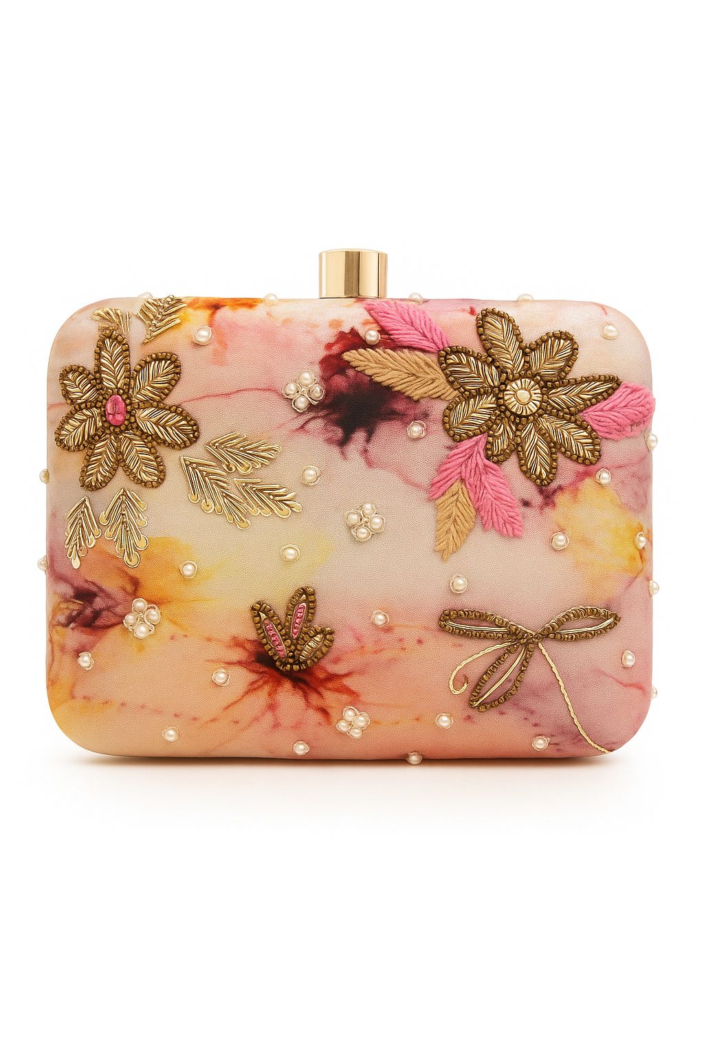 Floral Embroidered Box Clutch