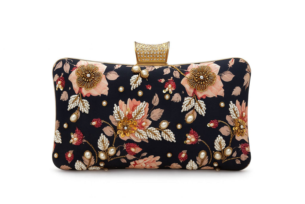 Floral Embroidered Box Clutch