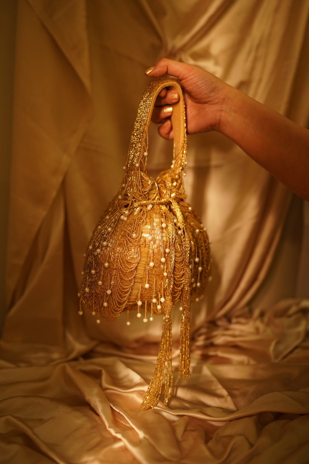 Beaded Pearl Fringe Potli Bag