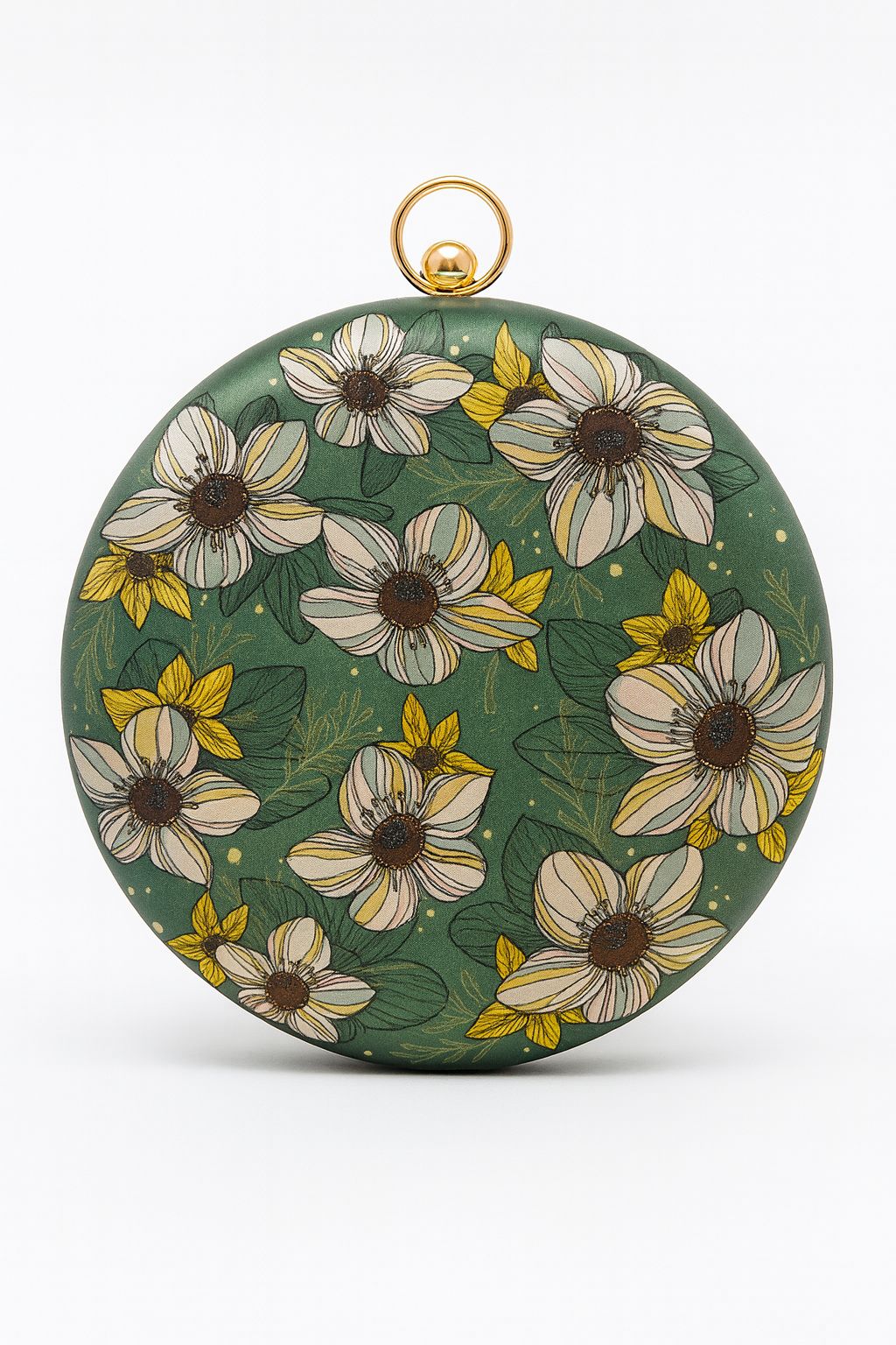 Teal Floral Embroidered Round Clutch