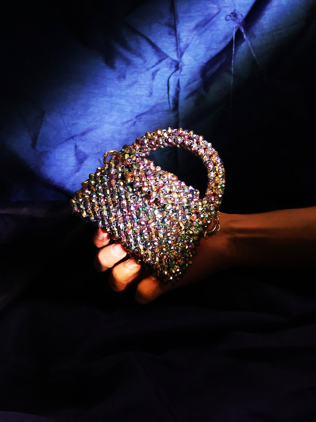 luxury crystal-beaded mini handbag