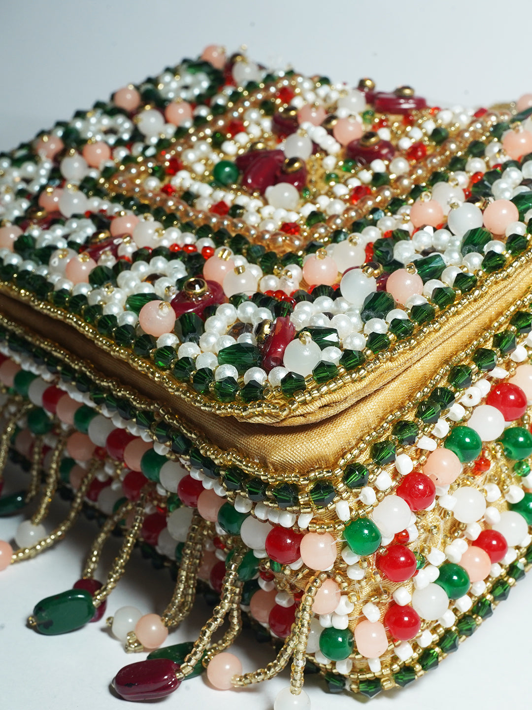 Red green Floral Beaded Handbag