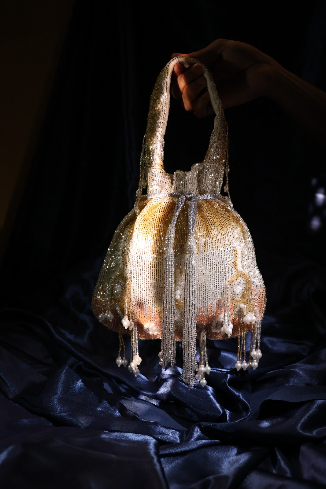 Embellished Crystal Fringe Potli Bag