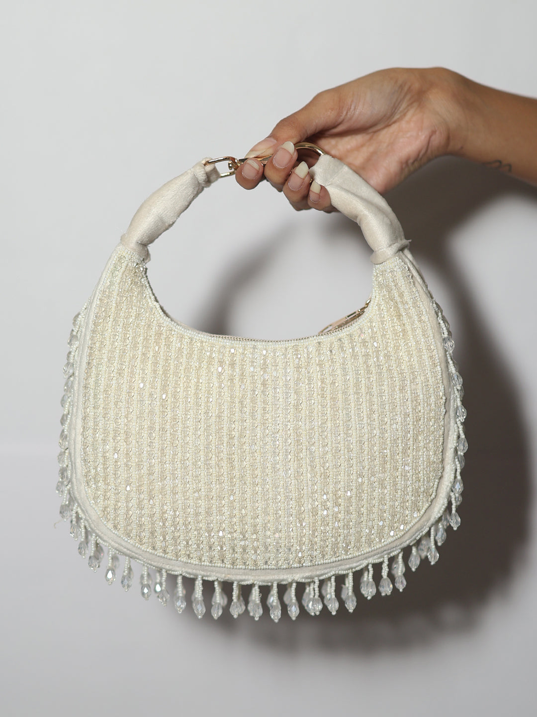 Elegant Beaded Crescent Handbag