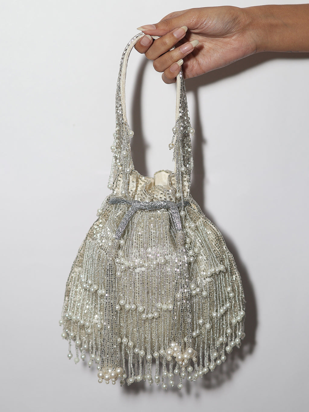 Silver Pearl Potli bag