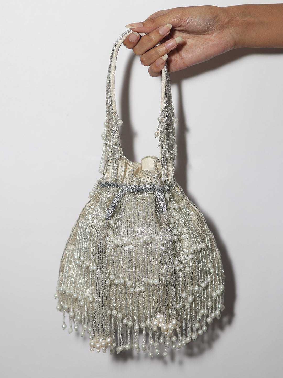 Silver Pearl Potli bag