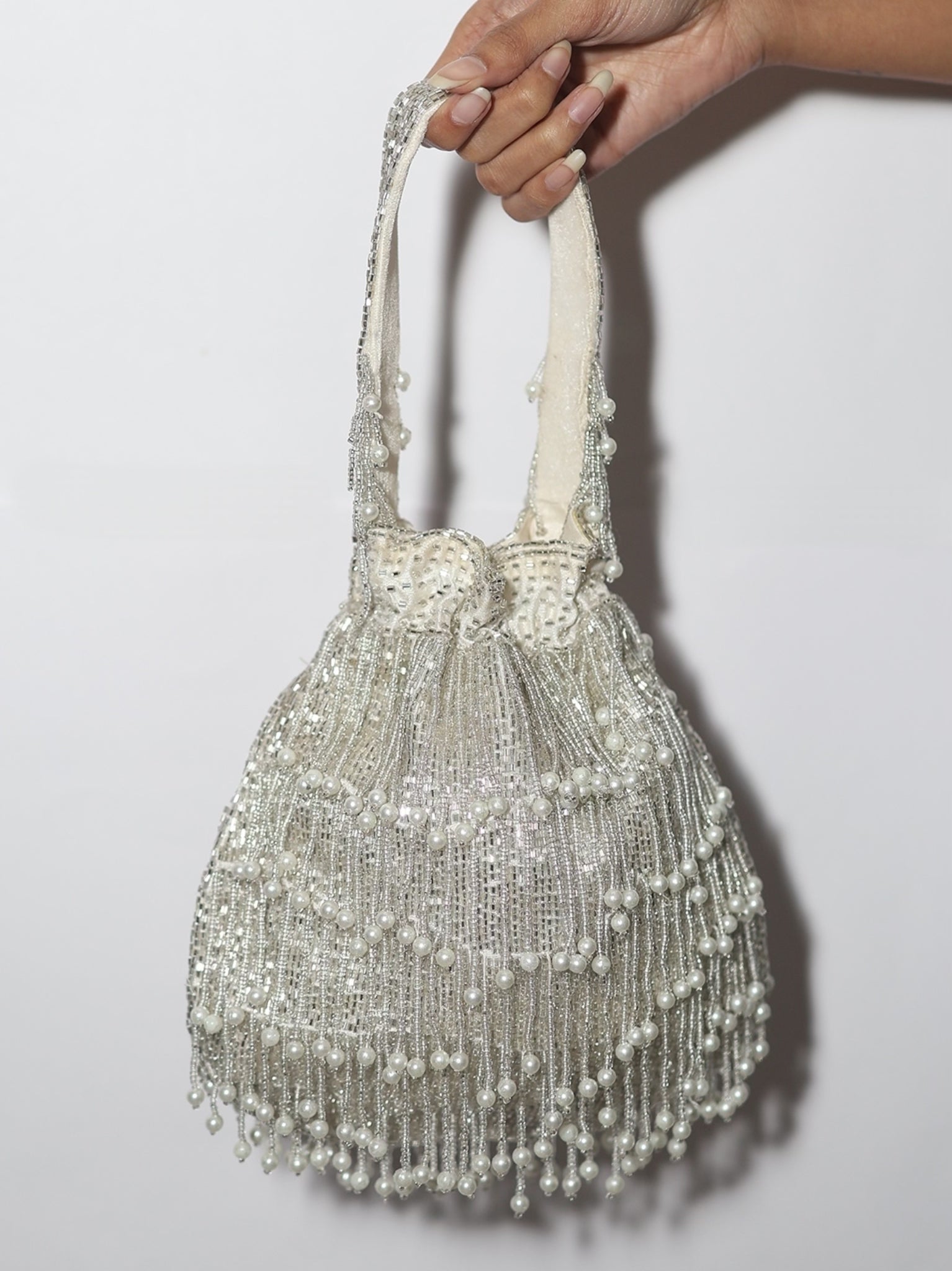 Silver Pearl Potli bag