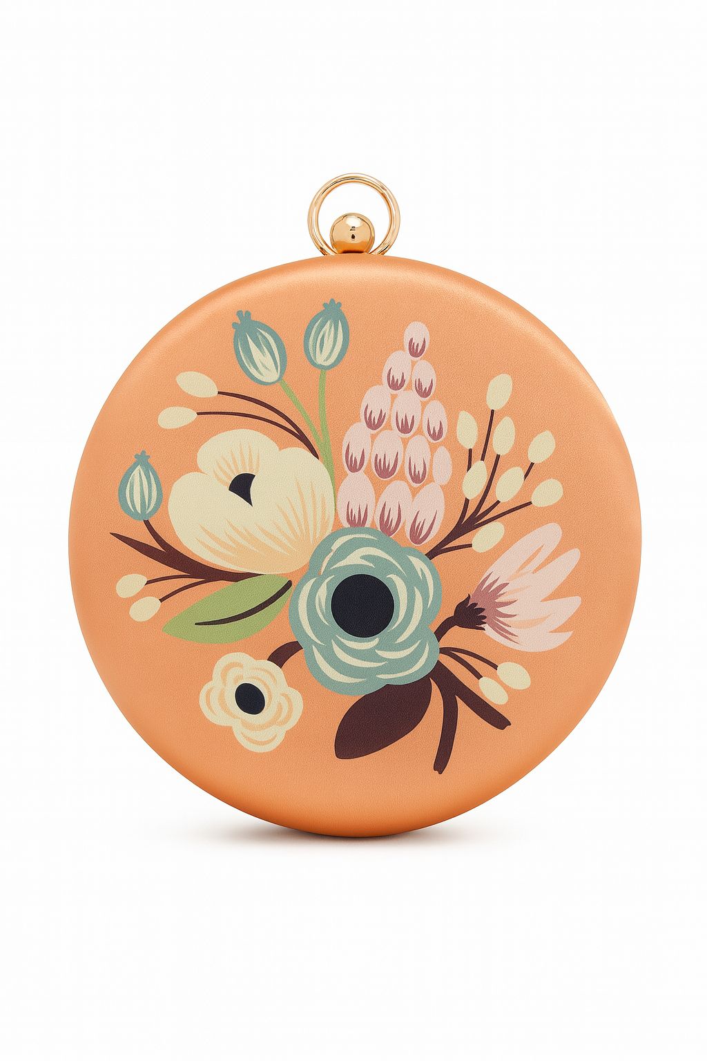 Teal Floral Embroidered Round Clutch