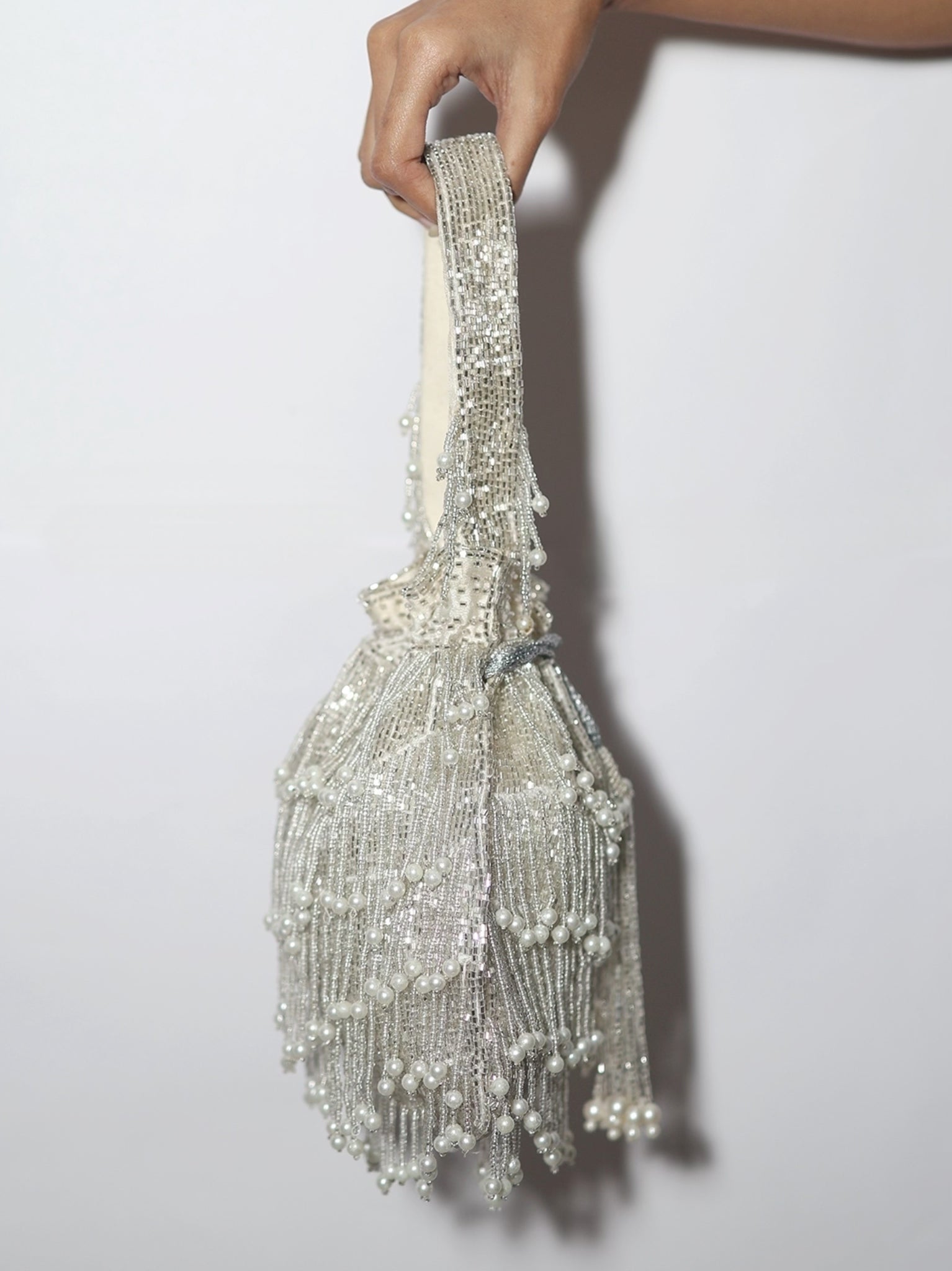 Silver Pearl Potli bag