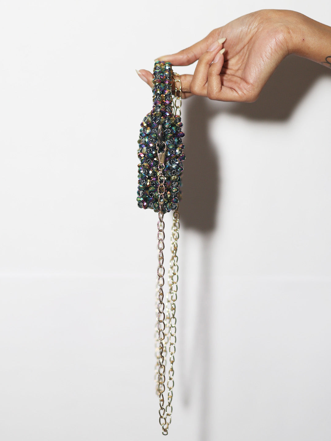 luxury crystal-beaded mini handbag