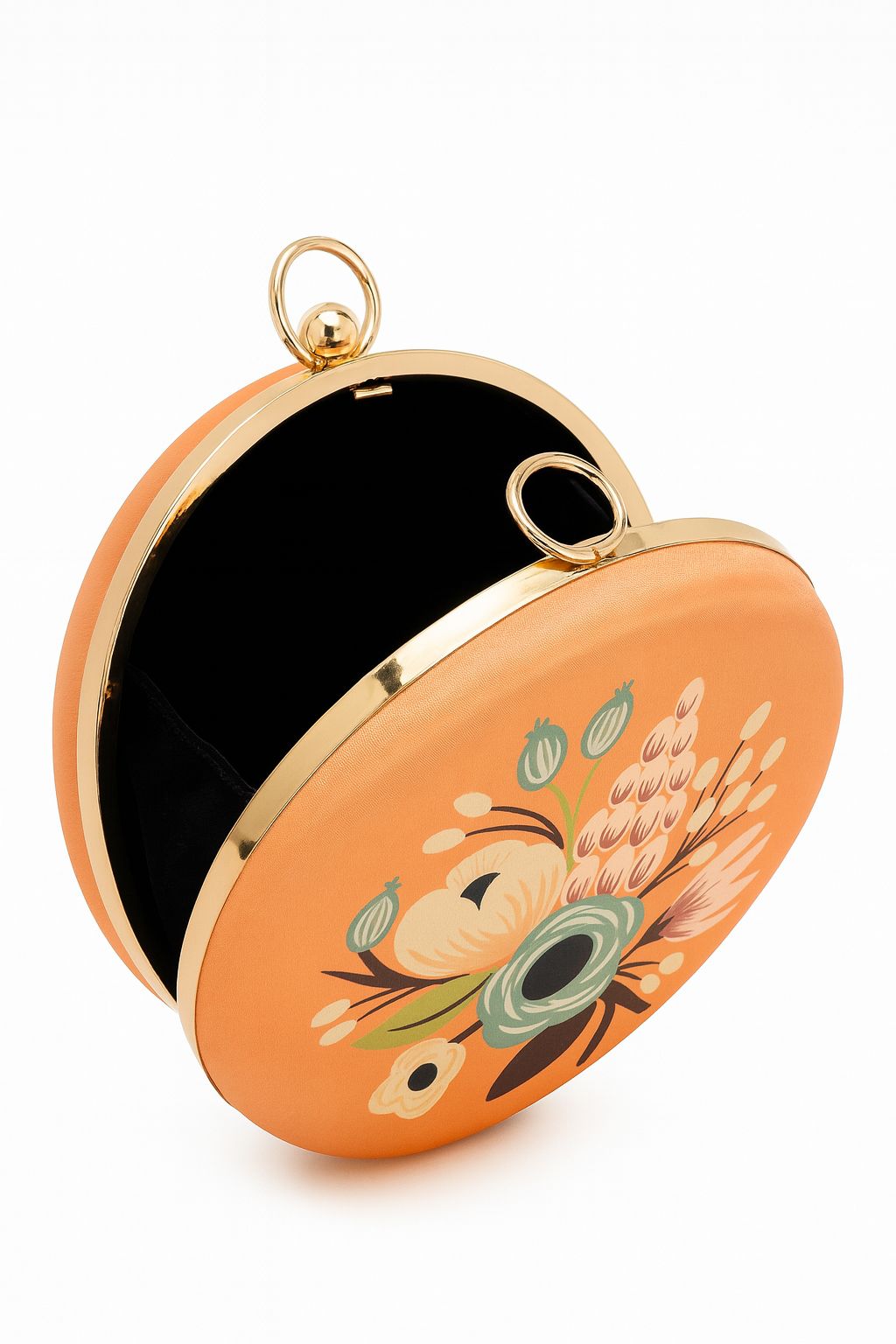 Teal Floral Embroidered Round Clutch