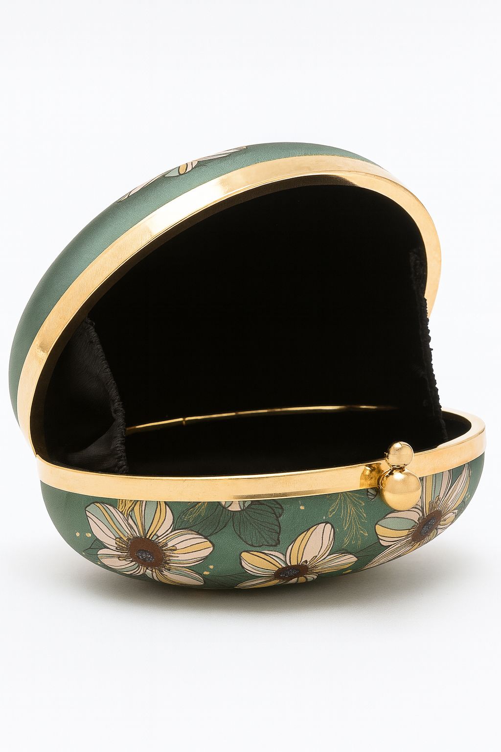 Teal Floral Embroidered Round Clutch