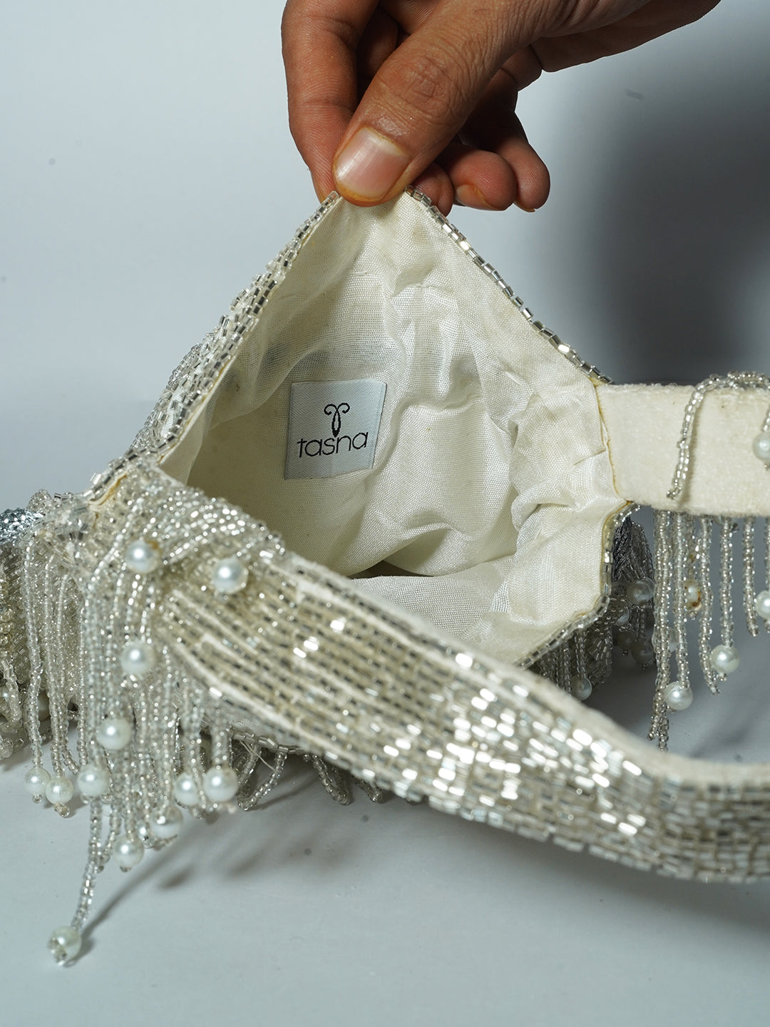 Silver Pearl Potli bag