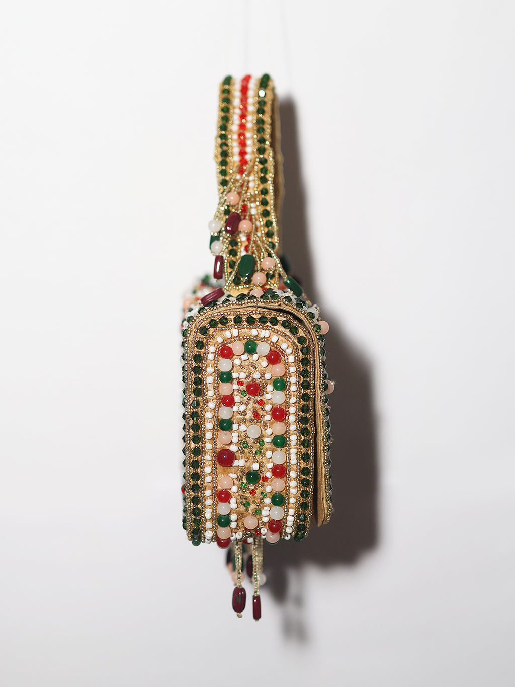 Red green Floral Beaded Handbag