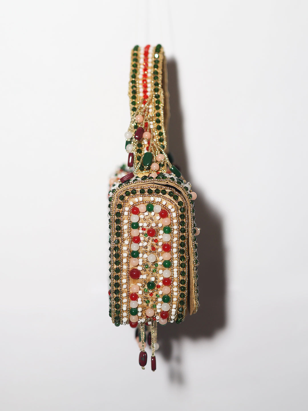 Red green Floral Beaded Handbag