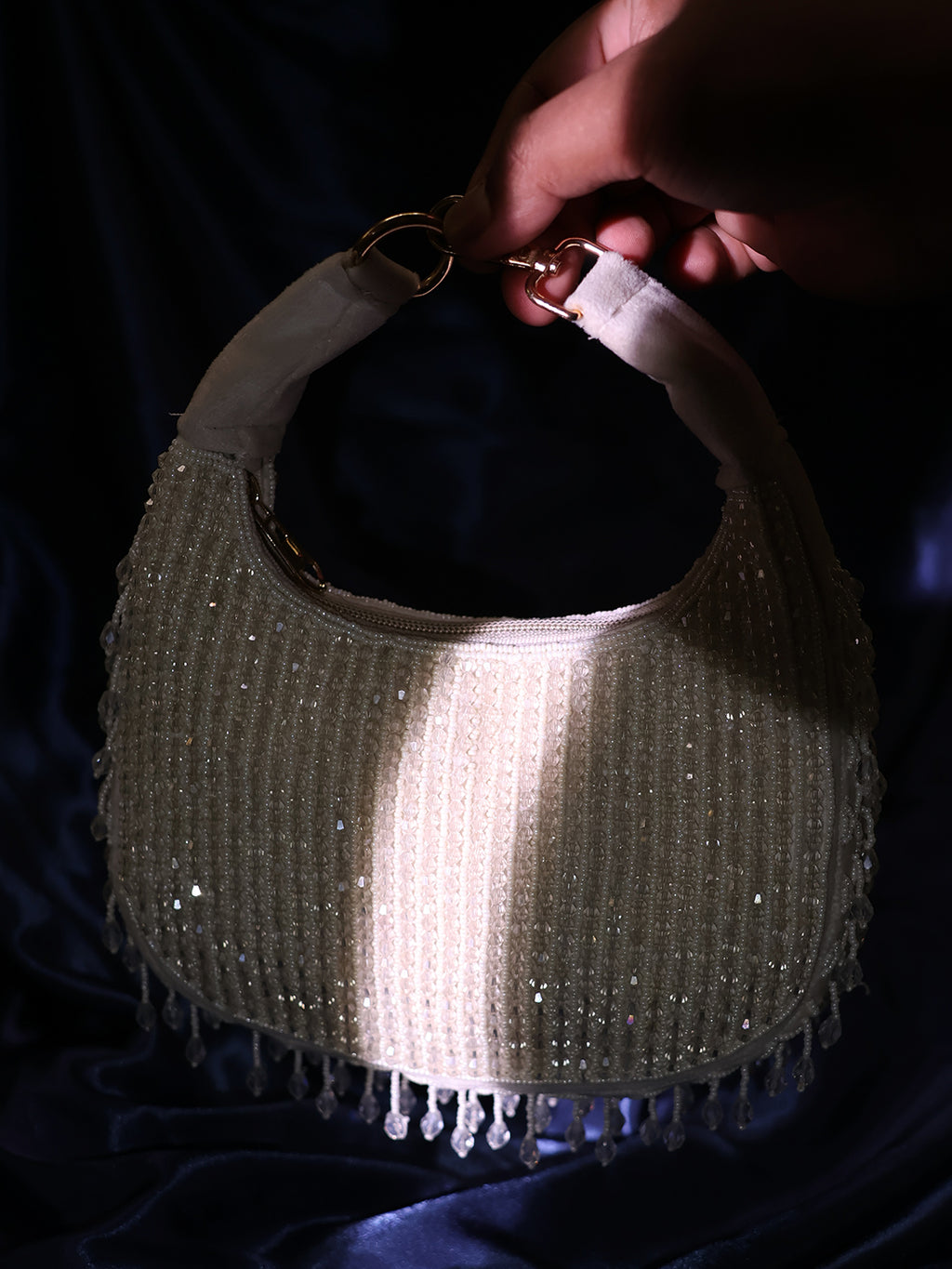 Elegant Beaded Crescent Handbag