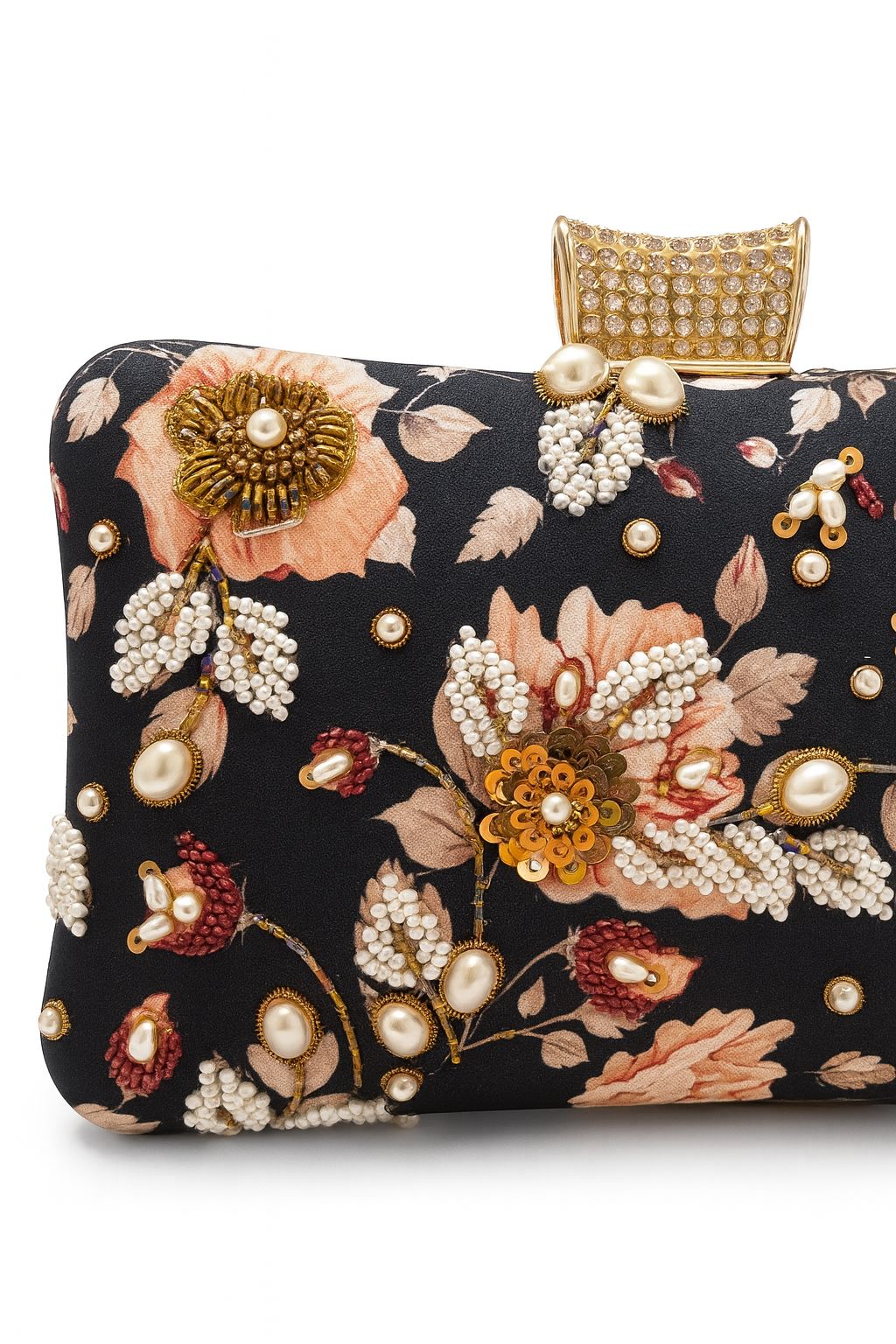 Floral Embroidered Box Clutch