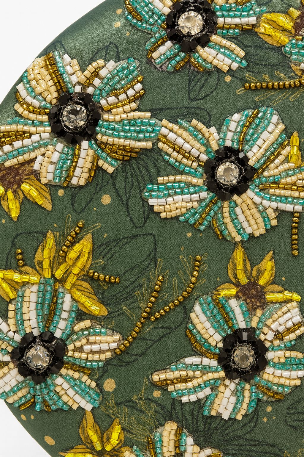 Teal Floral Embroidered Round Clutch