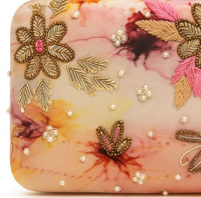 Floral Embroidered Box Clutch