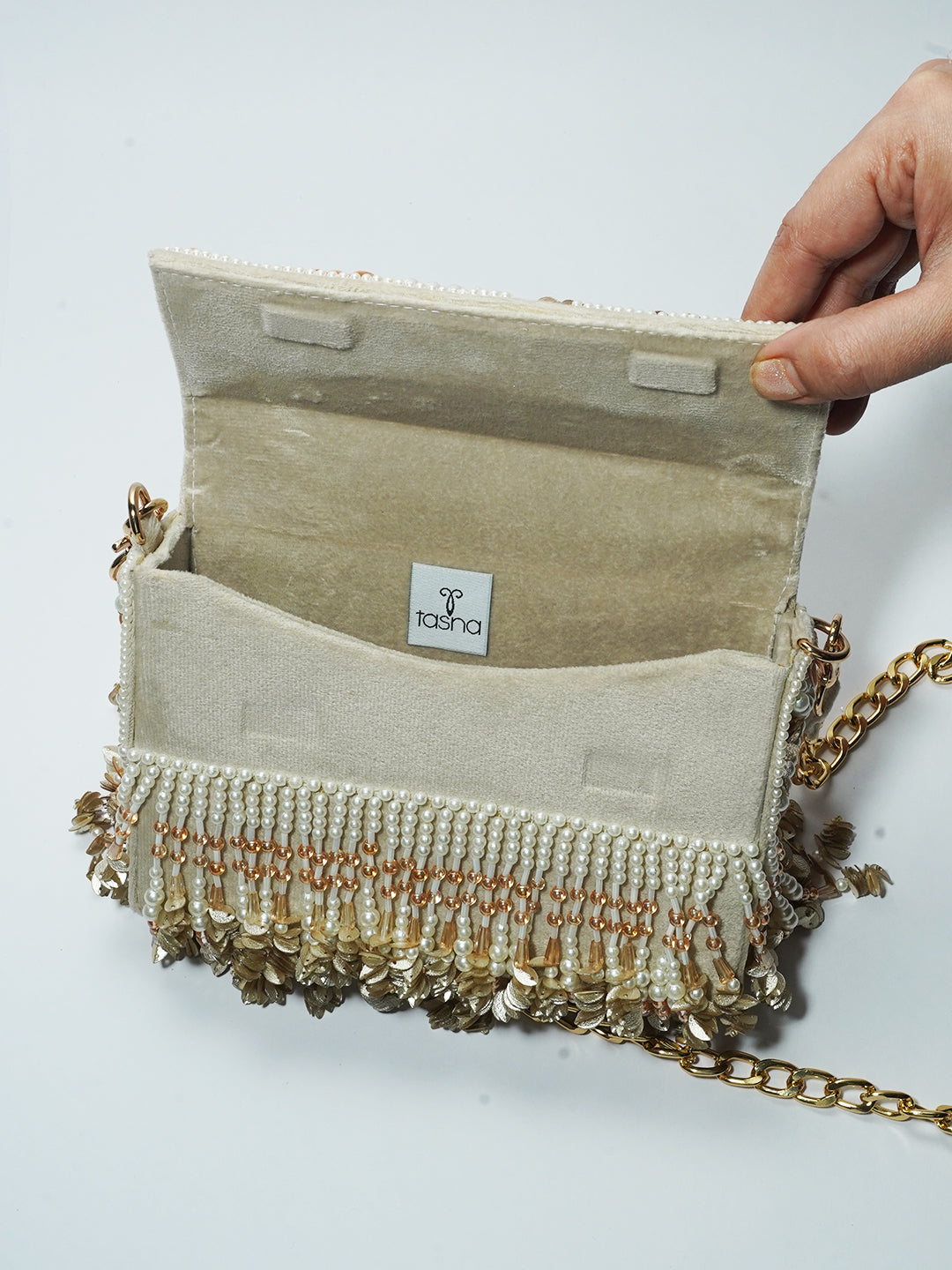 Peach rose gold clutch