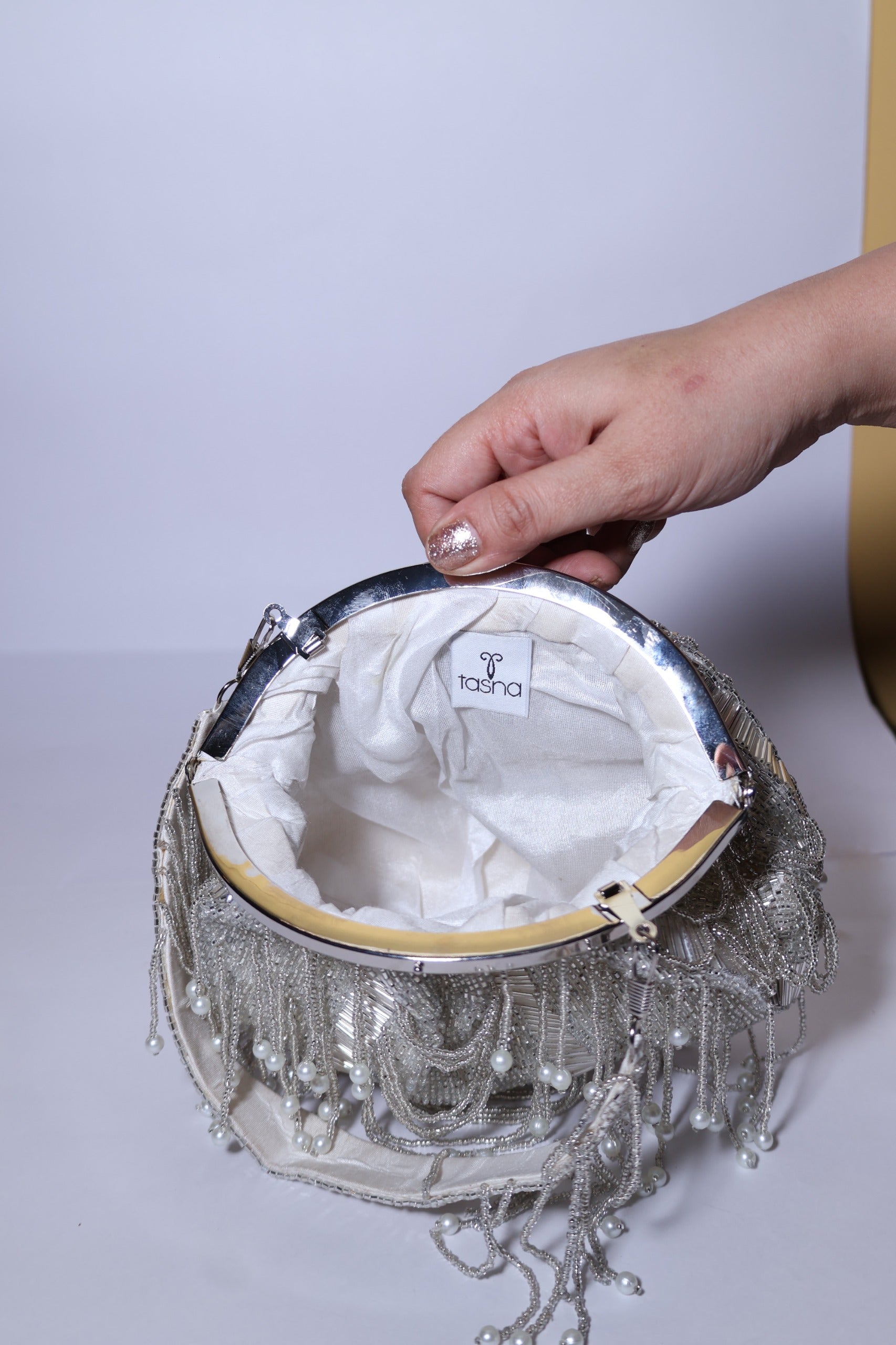 Sliver Crystal Cascade clutch