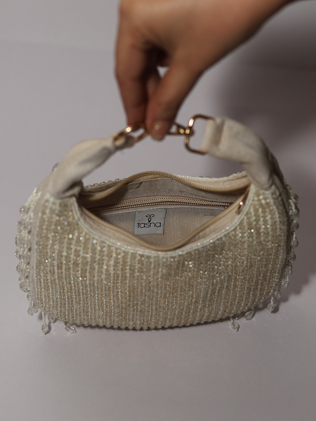 Elegant Beaded Crescent Handbag