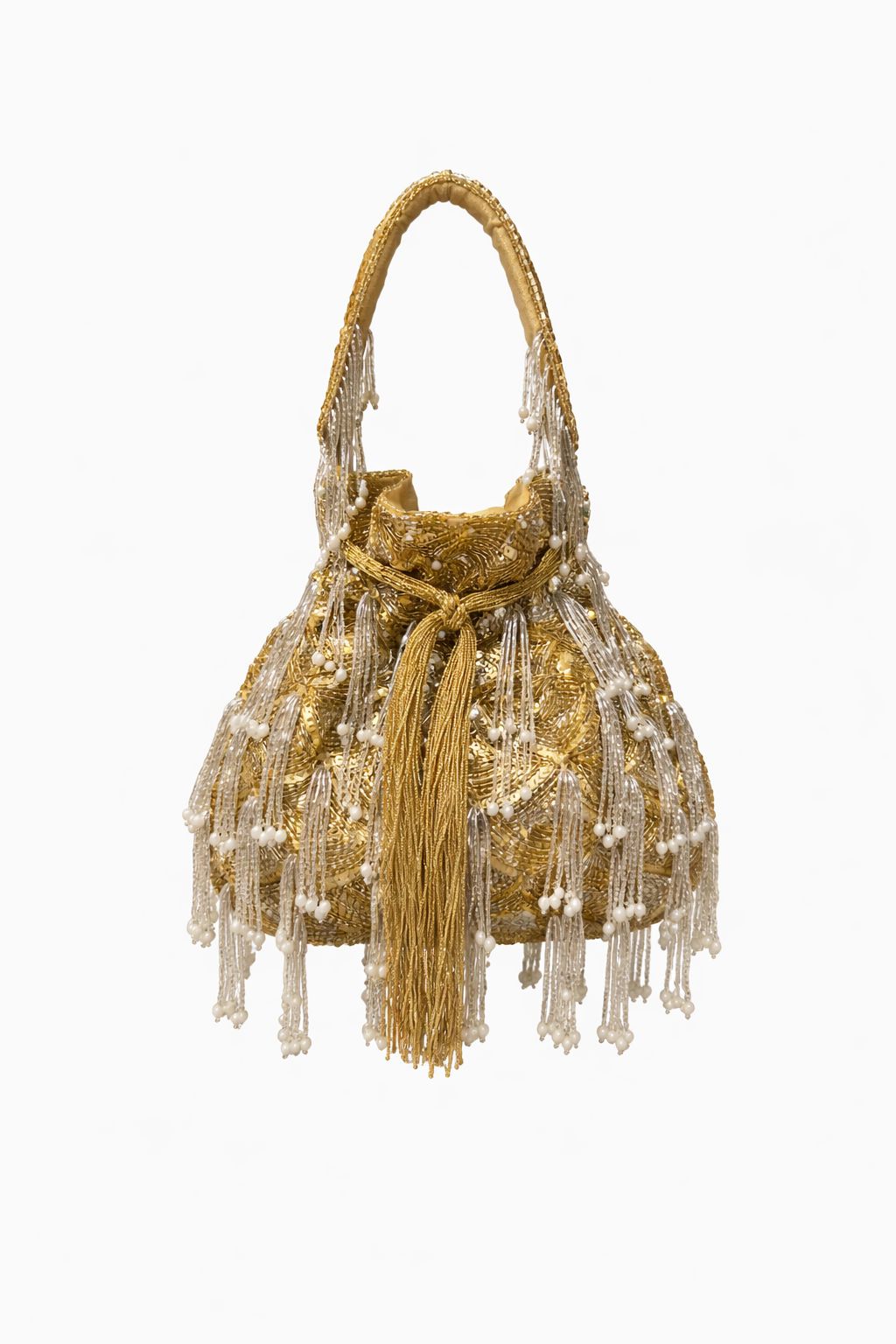 Fringe pearl gold silver Potli