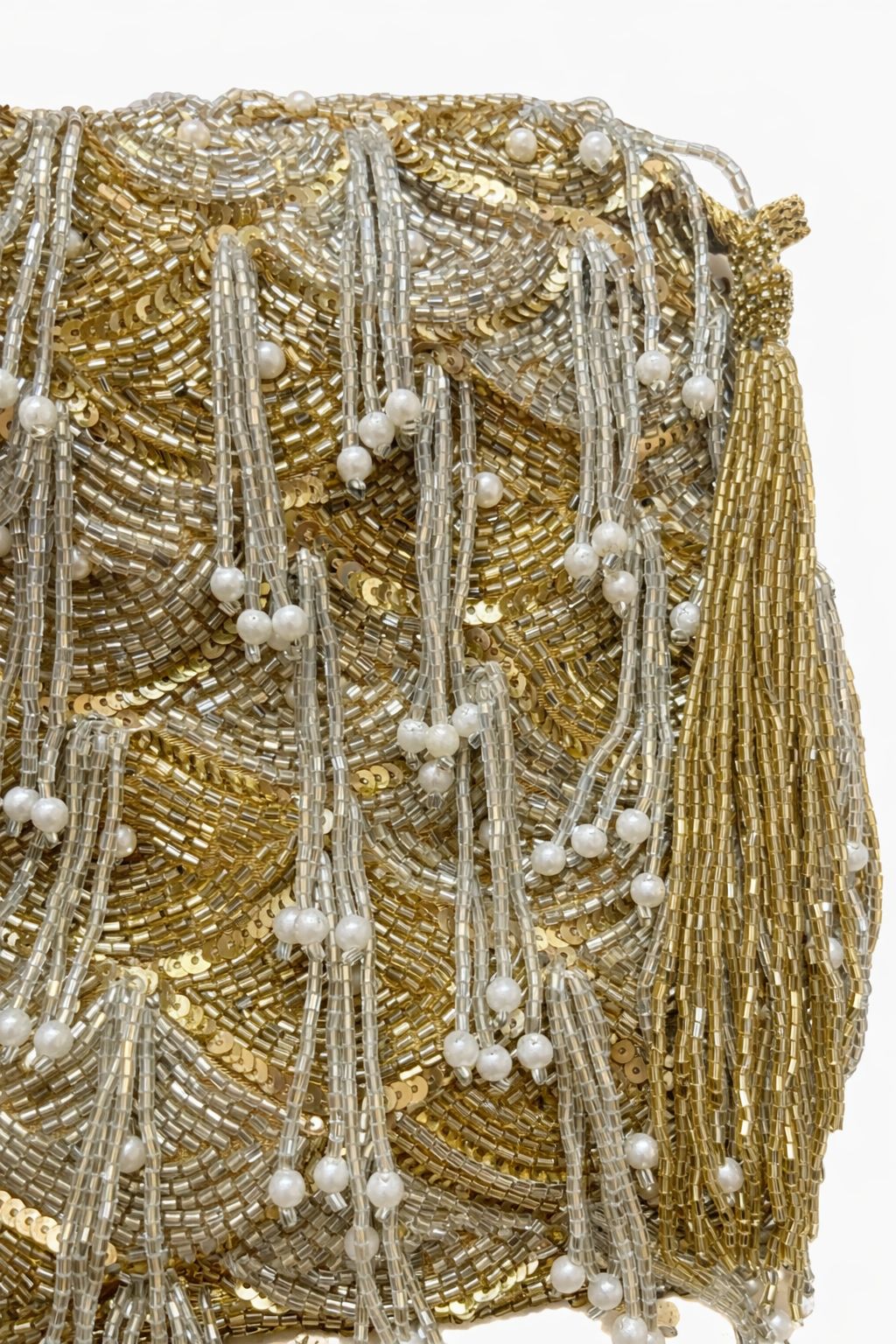 Fringe pearl gold silver Potli