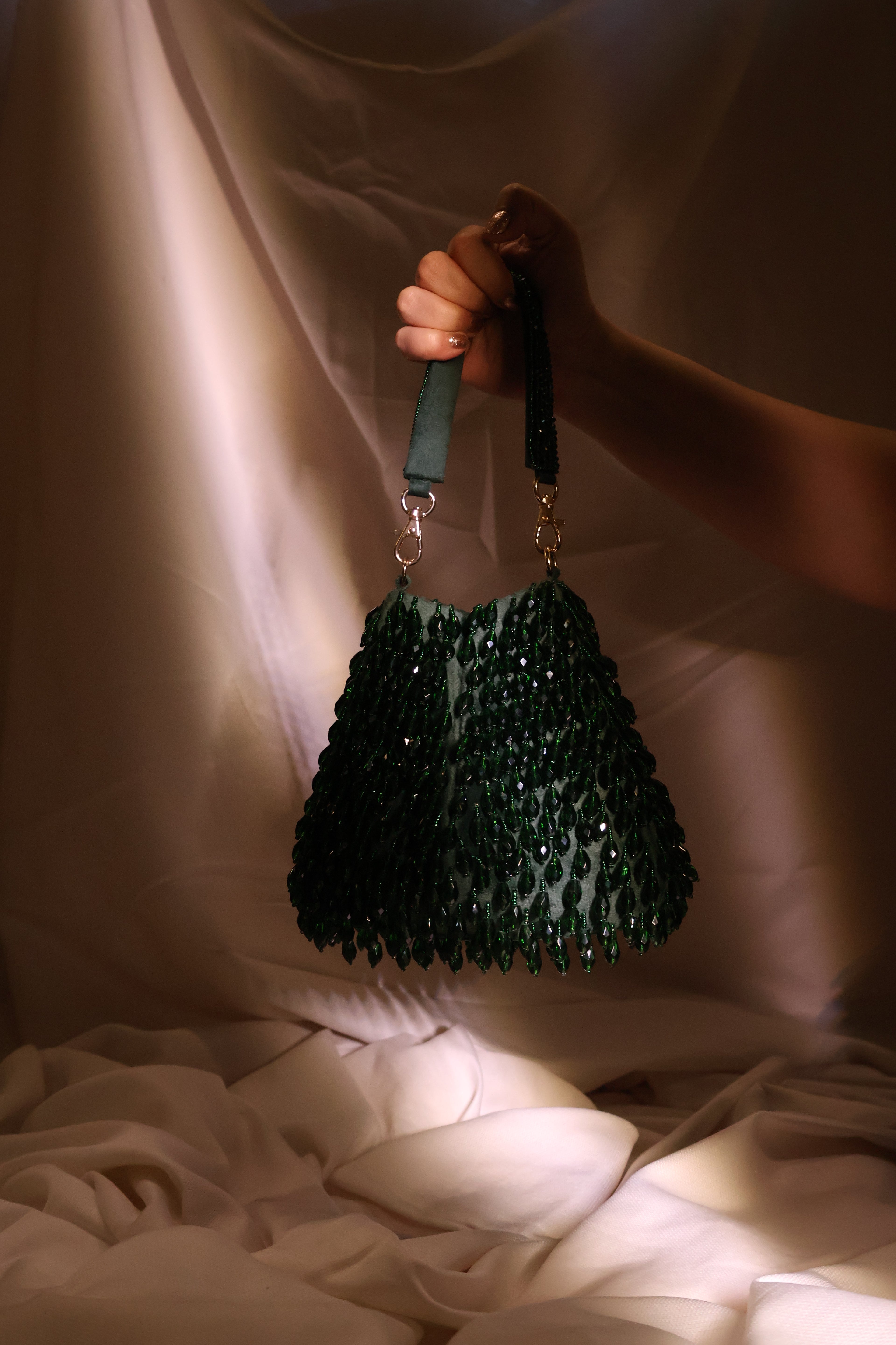Green crystal potli bag
