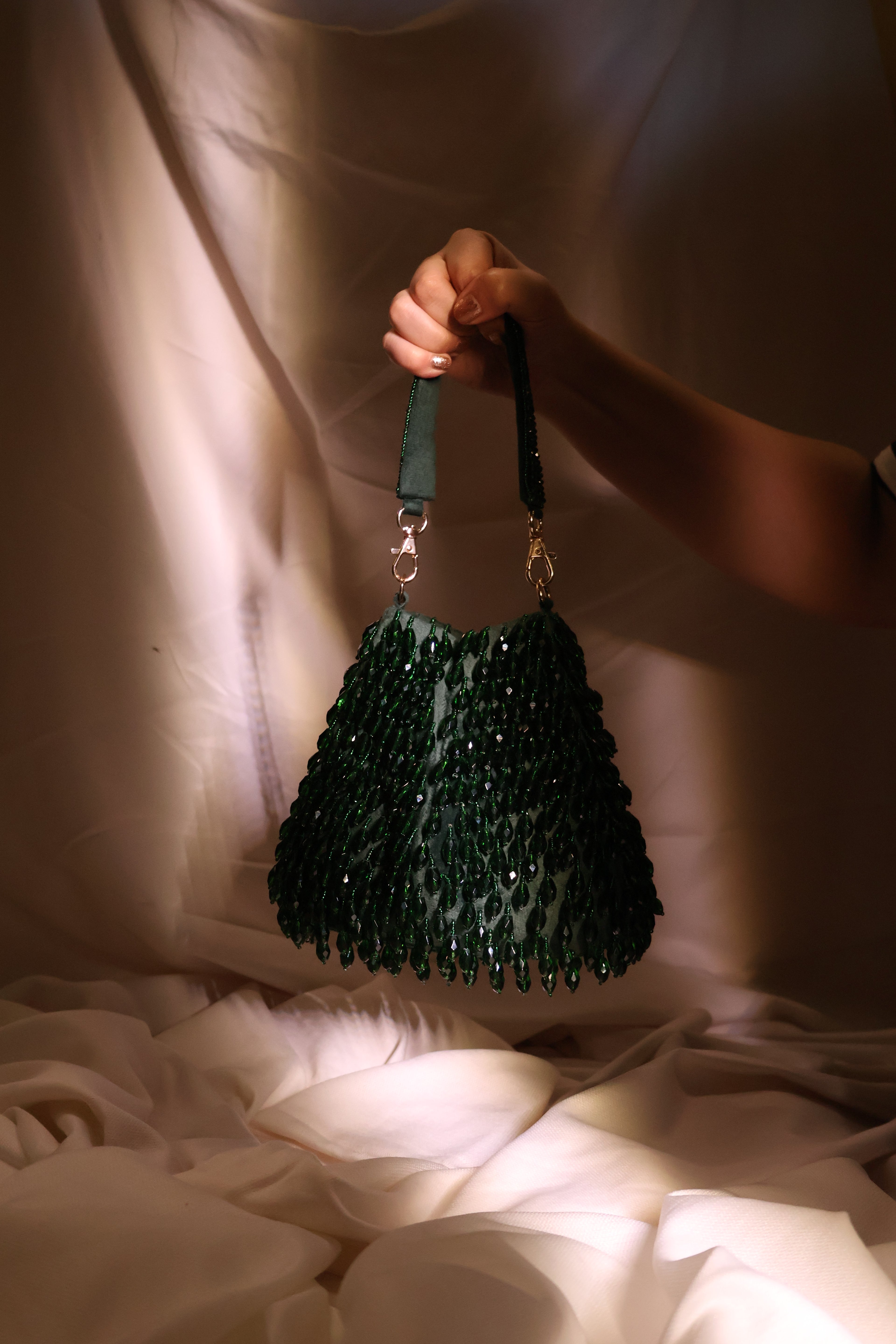 Green crystal potli bag