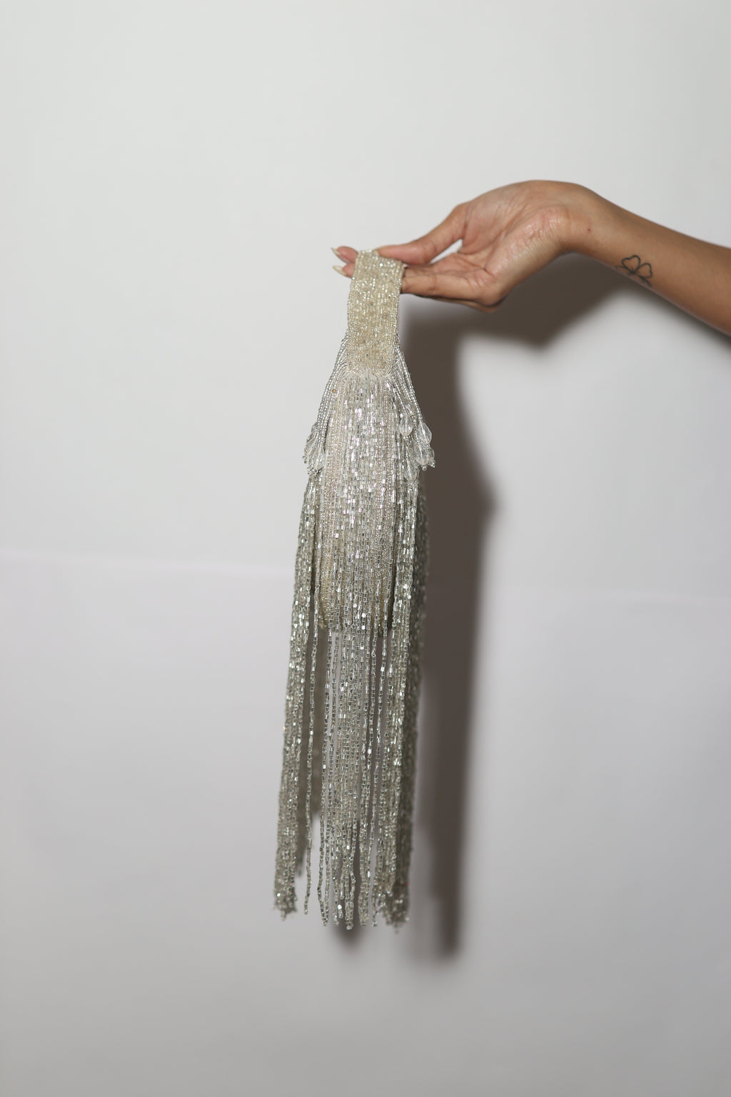 Mokn silver long tassel evening clutch