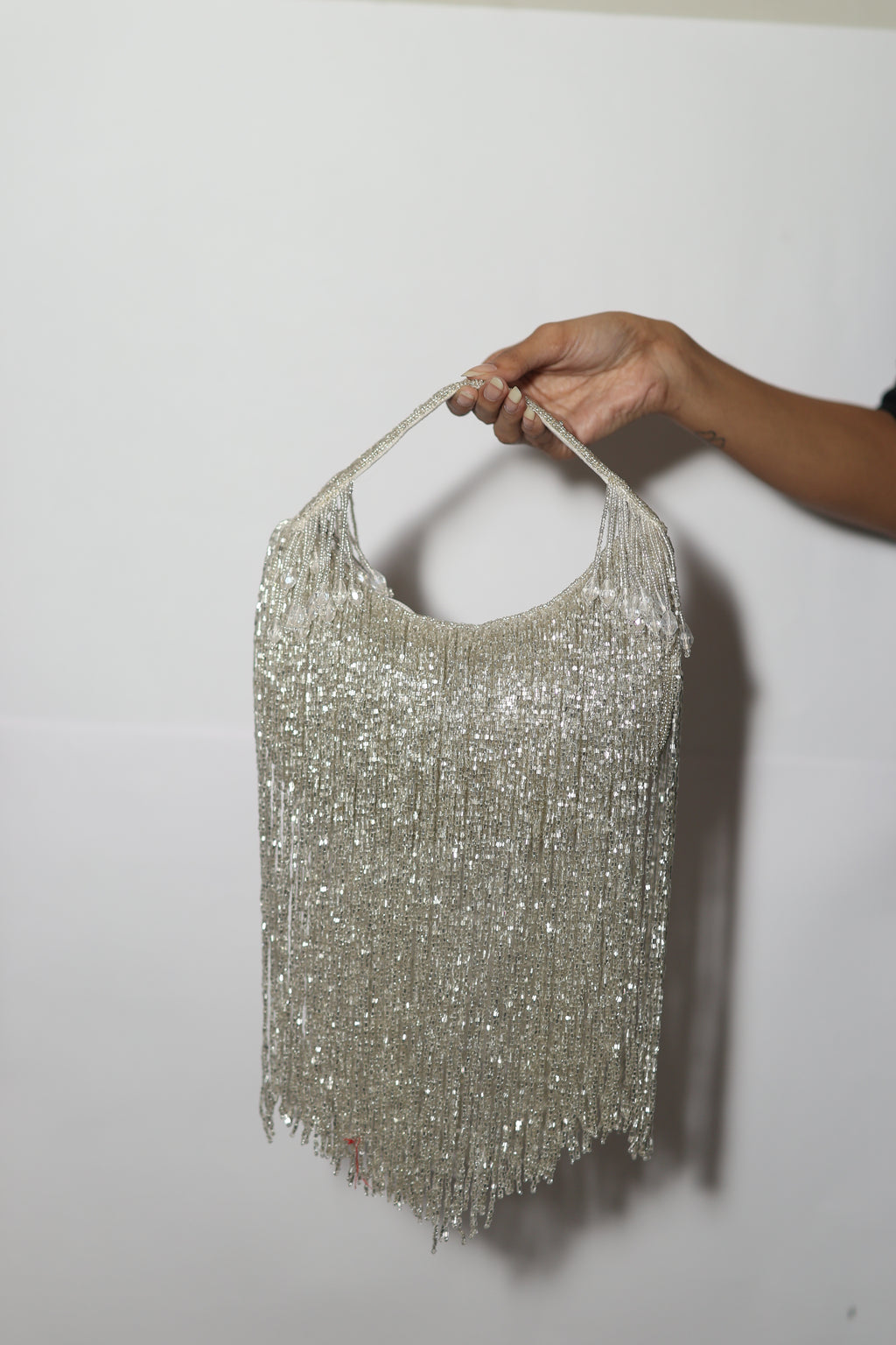 Mokn silver long tassel evening clutch