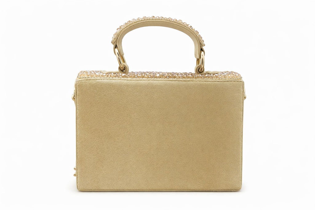 Aurélia Crystal Fringe Box Clutch – Champagne Gold