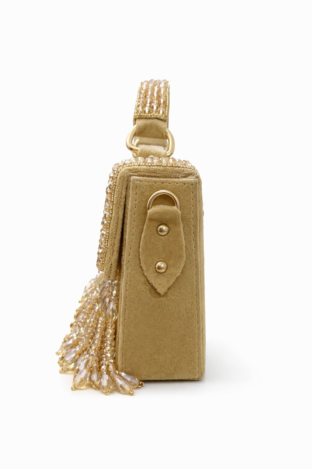 Aurélia Crystal Fringe Box Clutch – Champagne Gold