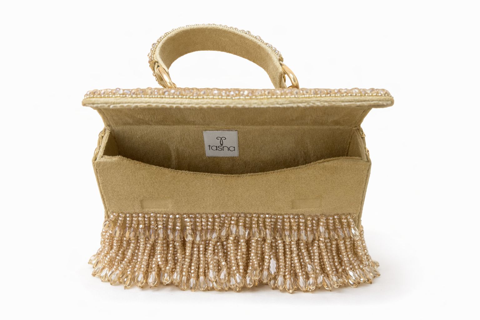 Aurélia Crystal Fringe Box Clutch – Champagne Gold